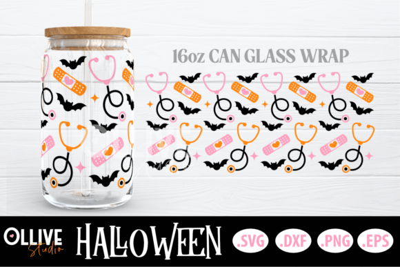 Nurse Halloween 16oz Can Glass Wrap SVG